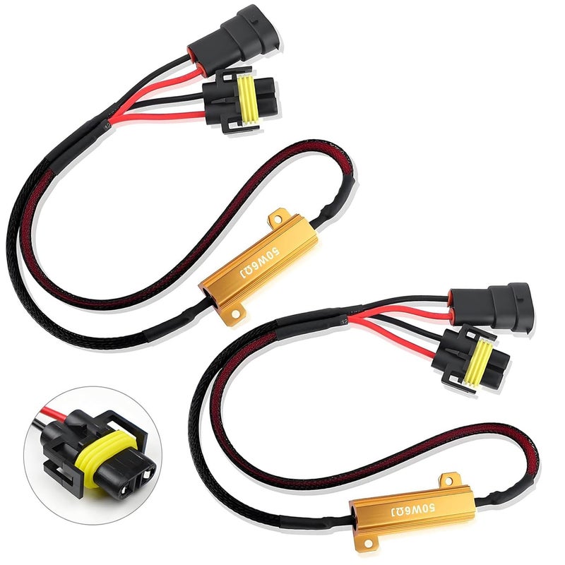 HULI 2Pcs H11/H8/H9 LED Load Resistor Kit 50W Headlight Bulb Relay Harness Adapter Anti Flicker Harness Resistor Kit for LED Lights,Fog Lights,Headlights(H11/H8/H9) - Image 1